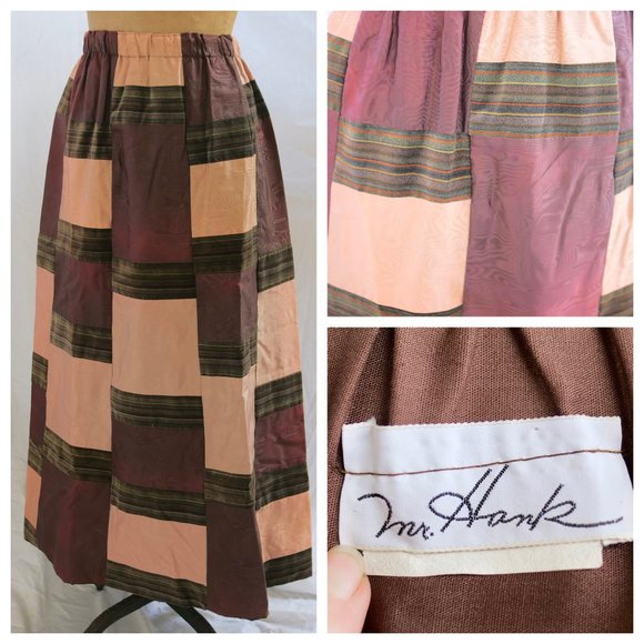 vtg MR HANK Velvet Moire Prairie Patchwork Maxi Skirt Hippie Gypsy Boho S/M EUC - Picture 1 of 10